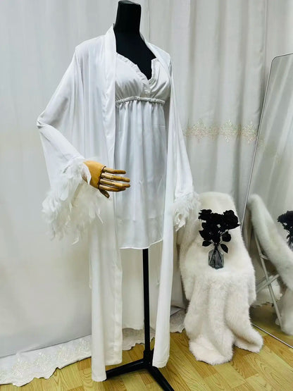 Peignoir Mariée Long et Nuisette Satin