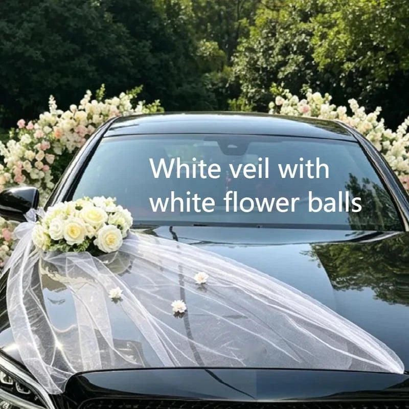 Décoration Voiture Mariage Tulle et Roses — vue 7