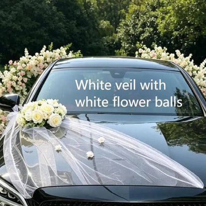 Décoration Voiture Mariage Tulle et Roses — vue 7