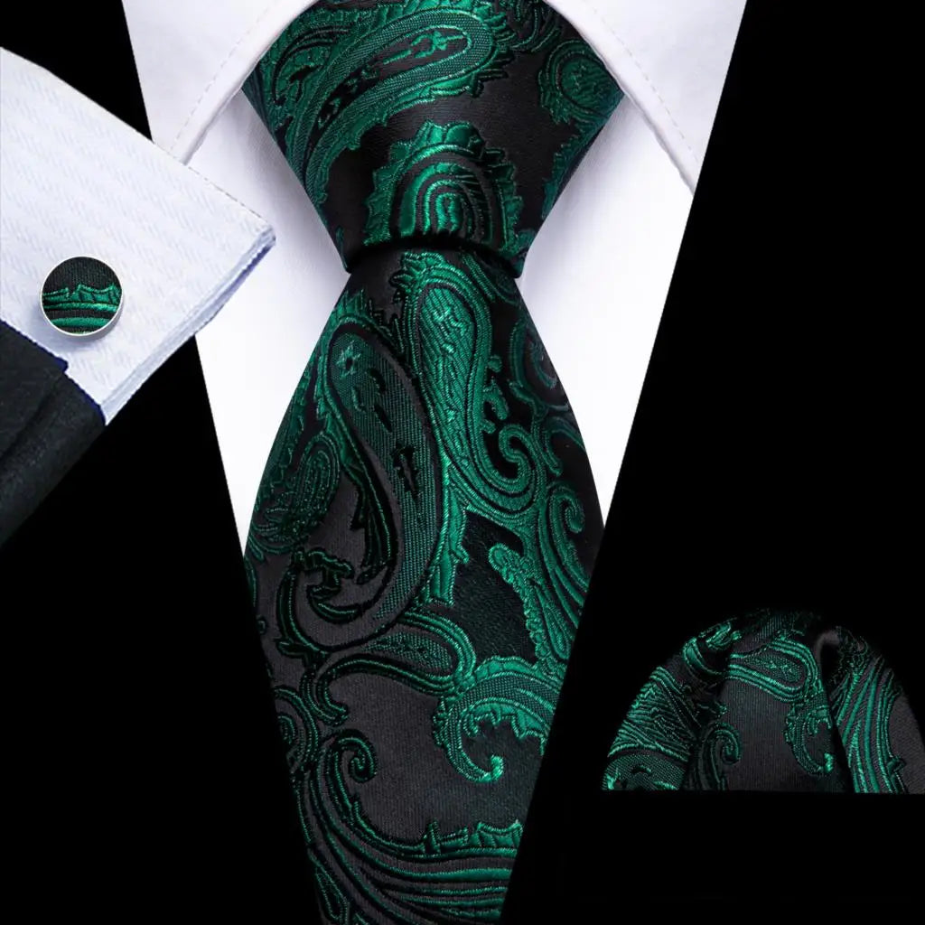 Cravate Mariage Homme Verte Pochette Boutons de Manchette