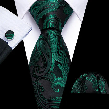 Cravate Mariage Homme Verte Pochette Boutons de Manchette