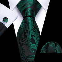 Cravate Mariage Homme Verte Pochette Boutons de Manchette — Vert Canard Cachemire