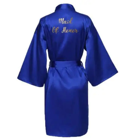 Peignoir Satin Bleu Roi Imprimé Doré — vue 9