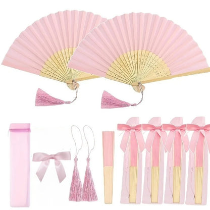 Lot d'éventails mariage avec sachet tulle