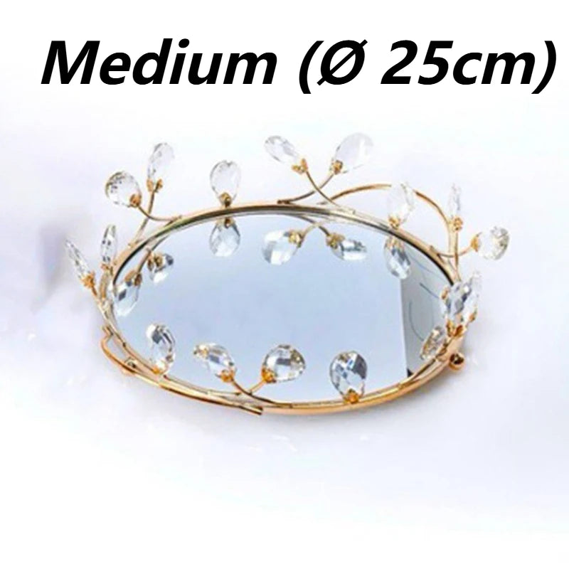 Plateau Miroir Cristal Doré Mariage