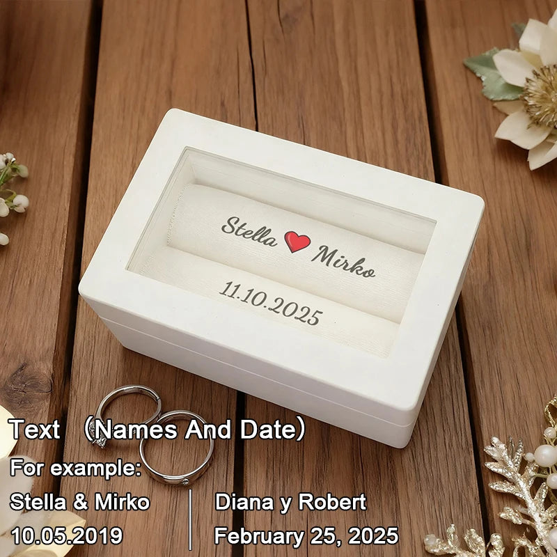 Boîte à alliance bois blanc personnalisée mariage