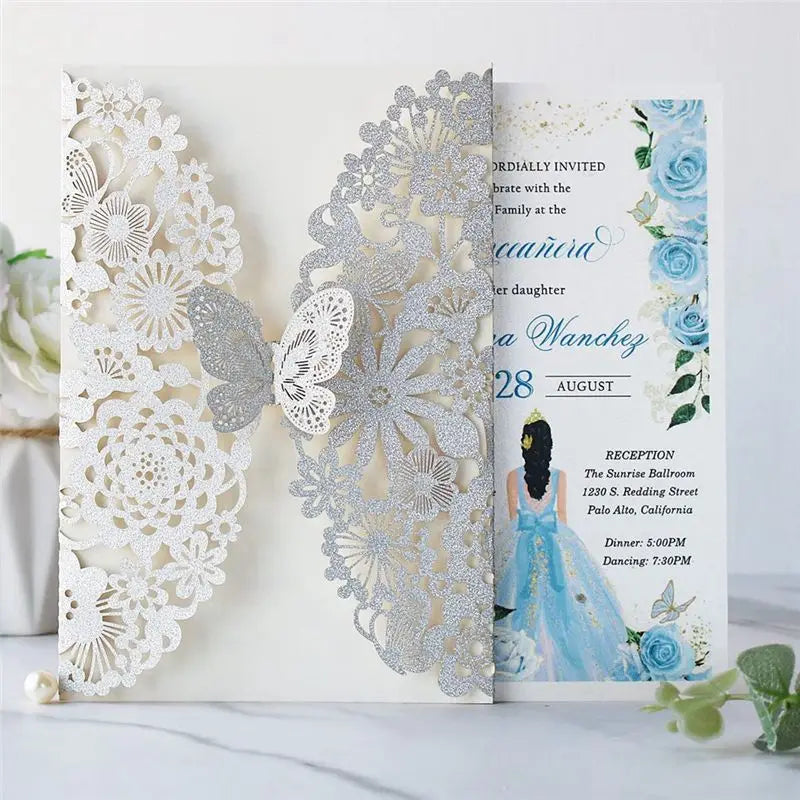 Faire-Part Mariage Papillon Ajouré Argenté