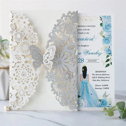 Faire-Part Mariage Papillon Ajouré Argenté