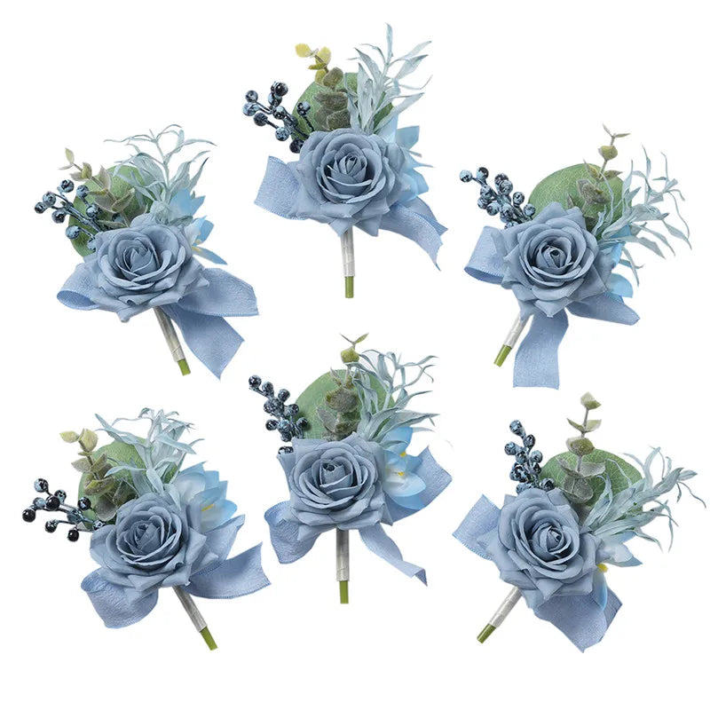 Boutonnières de mariage bleu et blanc