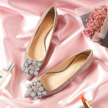 Ballerines mariée pailletées à boucle strass