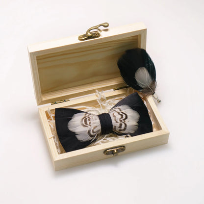 Nœud papillon mariage plumes coffret bois — vue 7