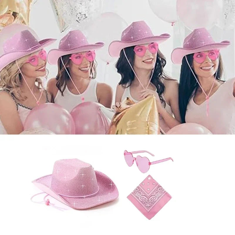 Chapeau Cowboy EVJF Pailleté 3 Pièces