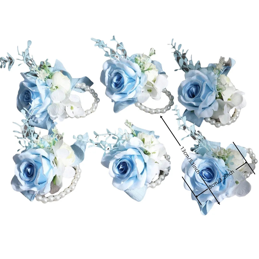 Boutonnière mariage rose bleue — vue 4