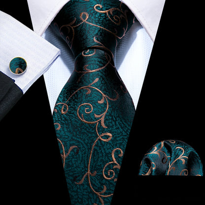 Cravate Mariage Homme Verte Pochette Boutons de Manchette