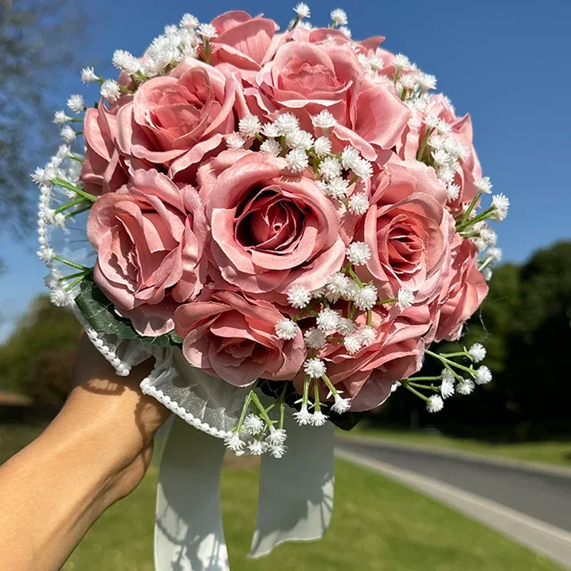 Bouquet de mariée roses et gypsophile — vue 10