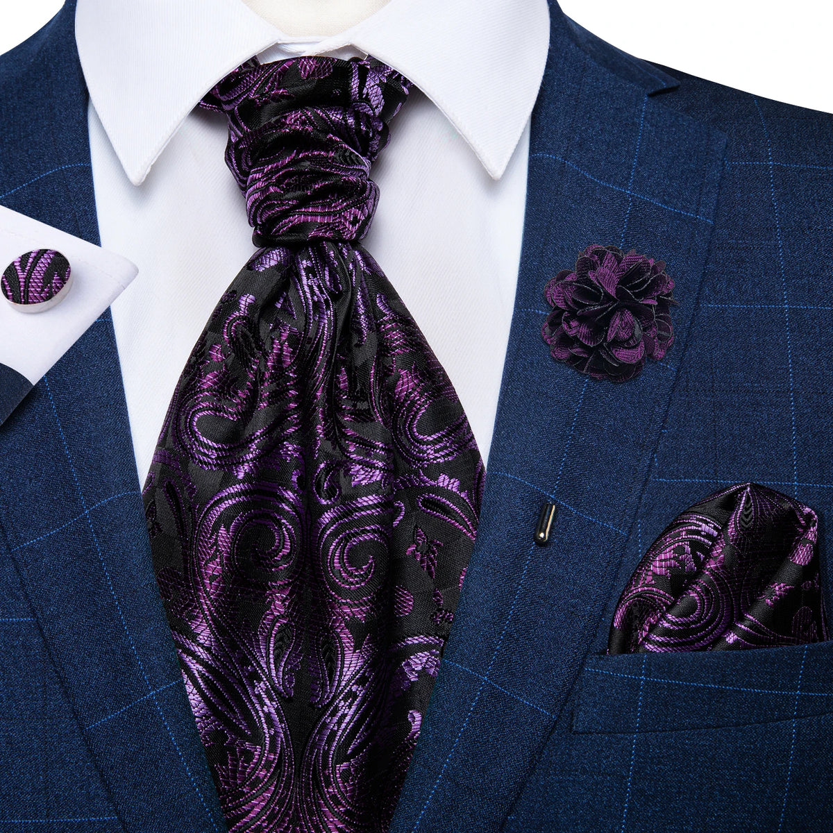 Cravate mariage lavallière cachemire et pochette — vue 10
