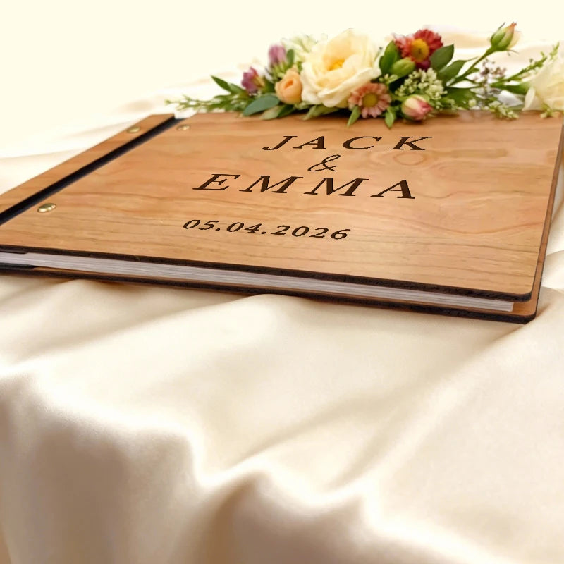 Livre d'or mariage personnalisé bois album photo