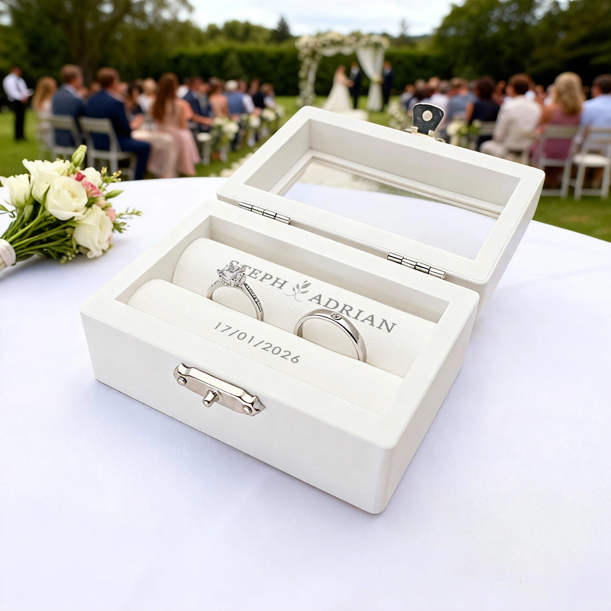 Boîte alliance mariage blanche personnalisée — vue 3