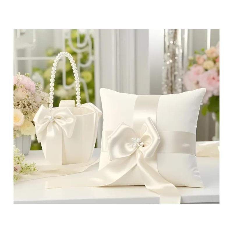 Coussin alliances nœud ivoire et panier