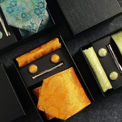 Coffret cravate mariage pochette et boutons manchette
