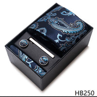 Coffret Cravate Mariage Homme Pochette et Boutons de Manchette — Bleu Nuit Cachemire Turquoise