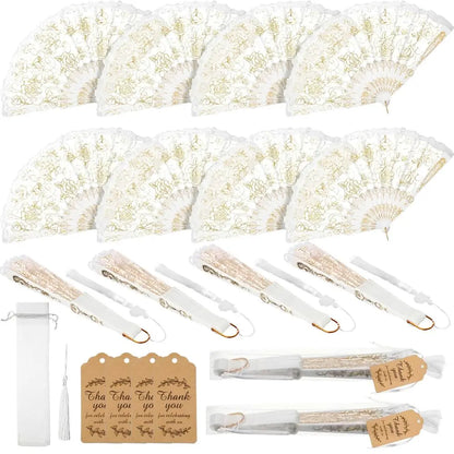 Éventail Mariage Dentelle Roses Dorées