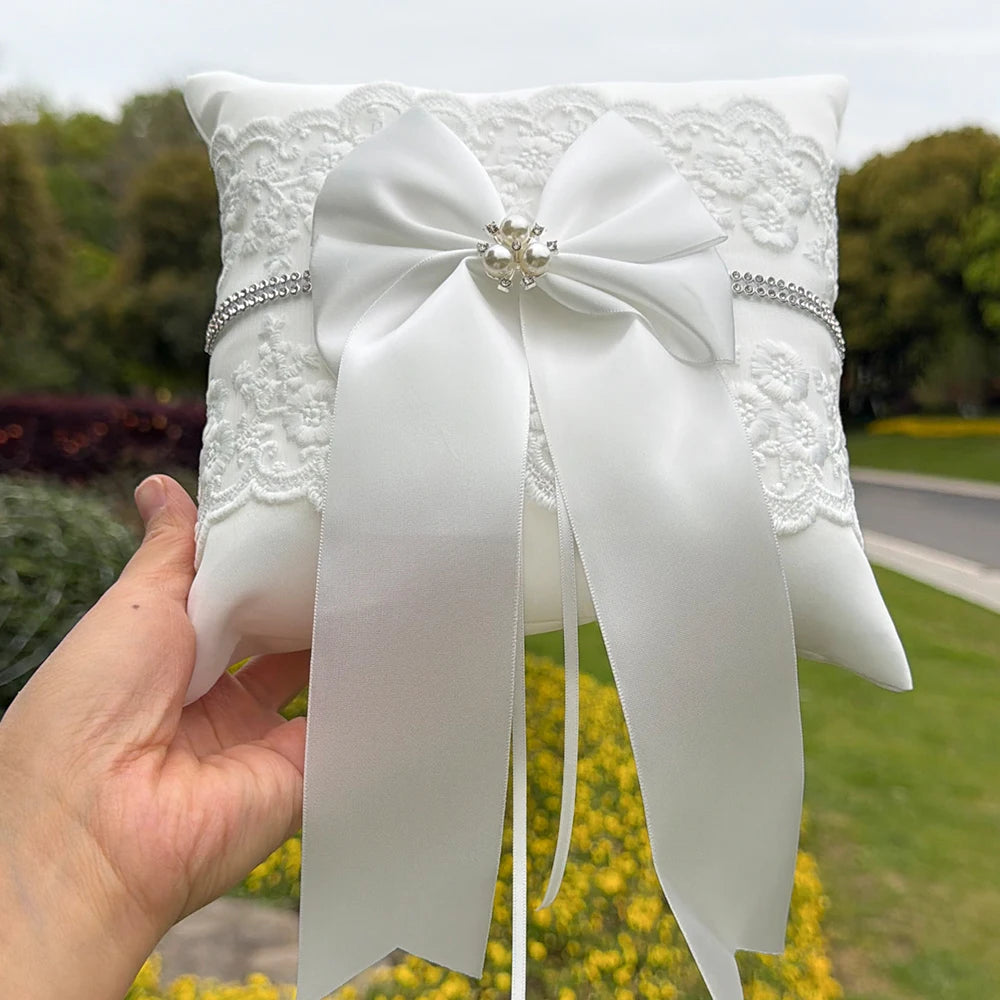 Coussin Alliance Dentelle Perles Blanc