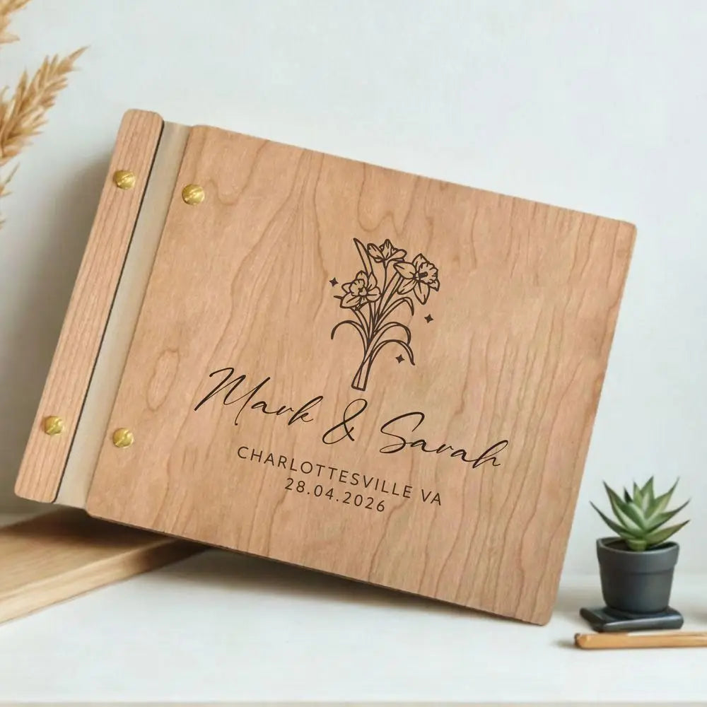 Livre d'Or Mariage Bois Personnalisé Album Photo