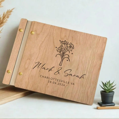 Livre d'Or Mariage Bois Personnalisé Album Photo