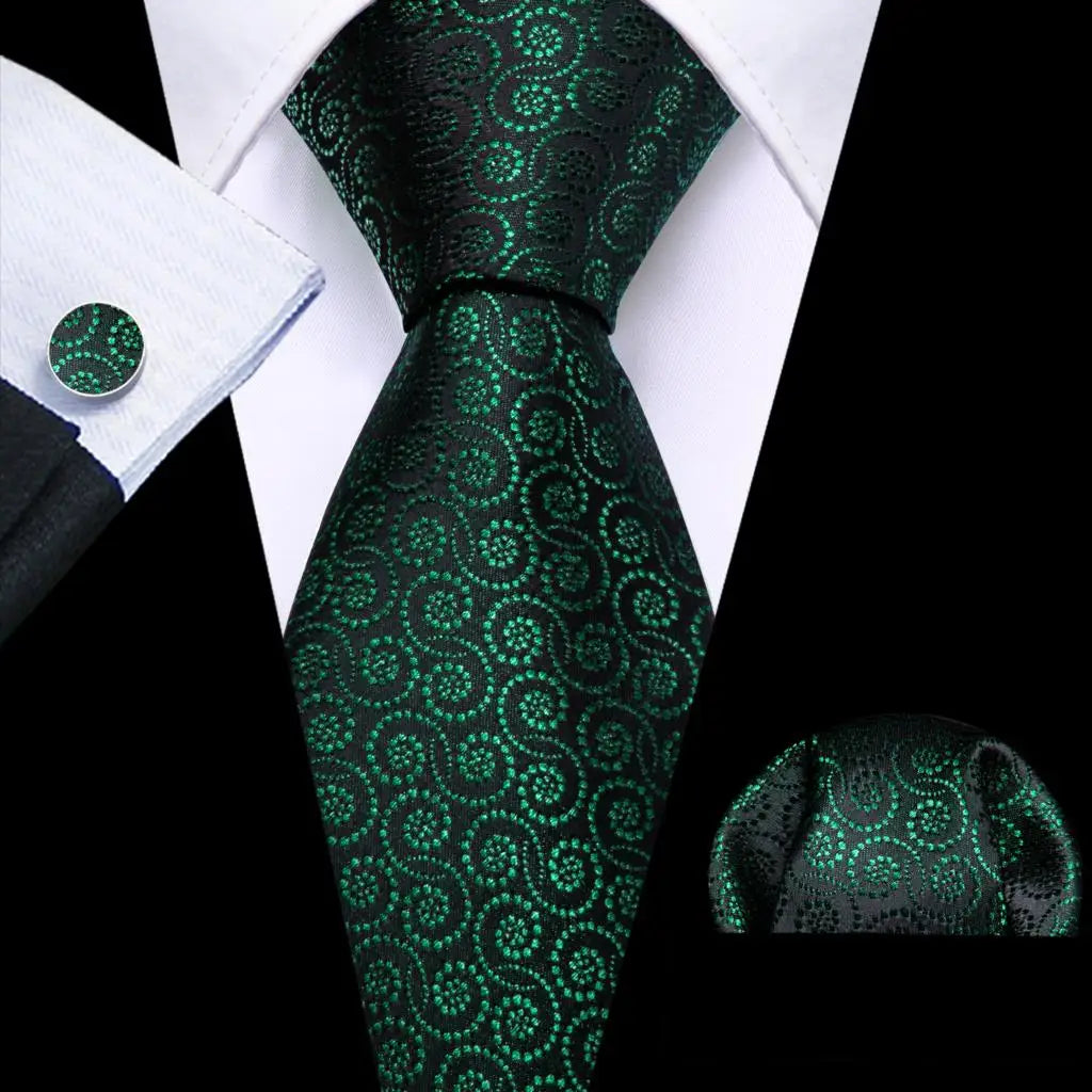 Cravate Mariage Homme Verte Pochette Boutons de Manchette