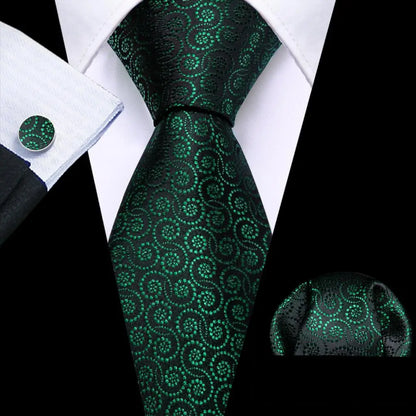 Cravate Mariage Homme Verte Pochette Boutons de Manchette