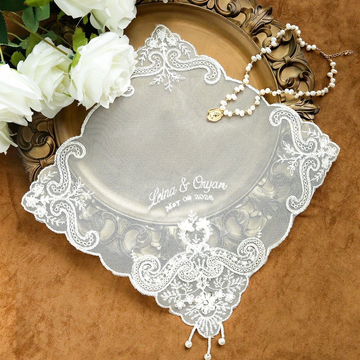 Mouchoir Mariage Personnalisé Brodé Dentelle