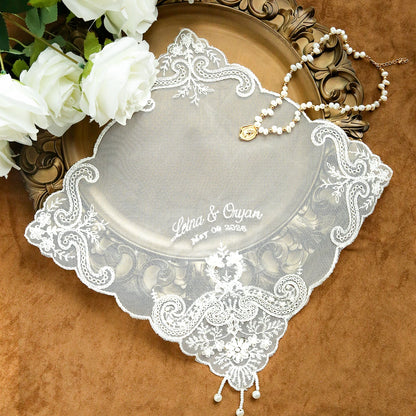 Mouchoir Mariage Personnalisé Brodé Dentelle