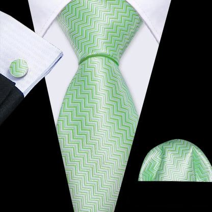 Cravate Mariage Homme Verte Pochette Boutons de Manchette