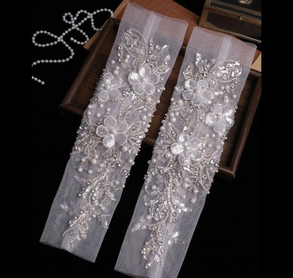 Gants de mariée sans doigts perlés