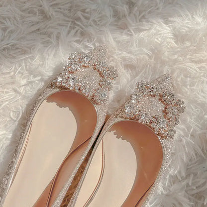 Ballerines mariée pailletées à boucle strass