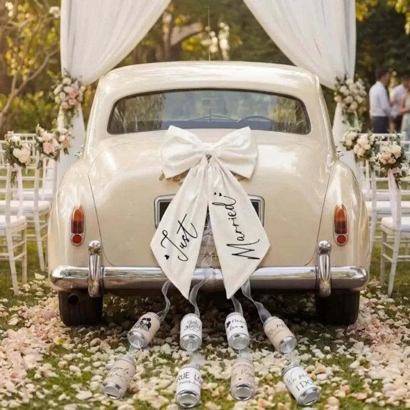 Nœud Arrière Voiture Mariage Satin Blanc — vue 5
