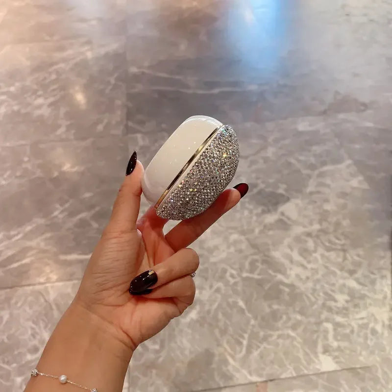 Luxury Diamond Round Engagement Velvet Ring Box LED Light Jewelry Organizer Earrings Case Wedding Proposal Gift Box Trinket Box