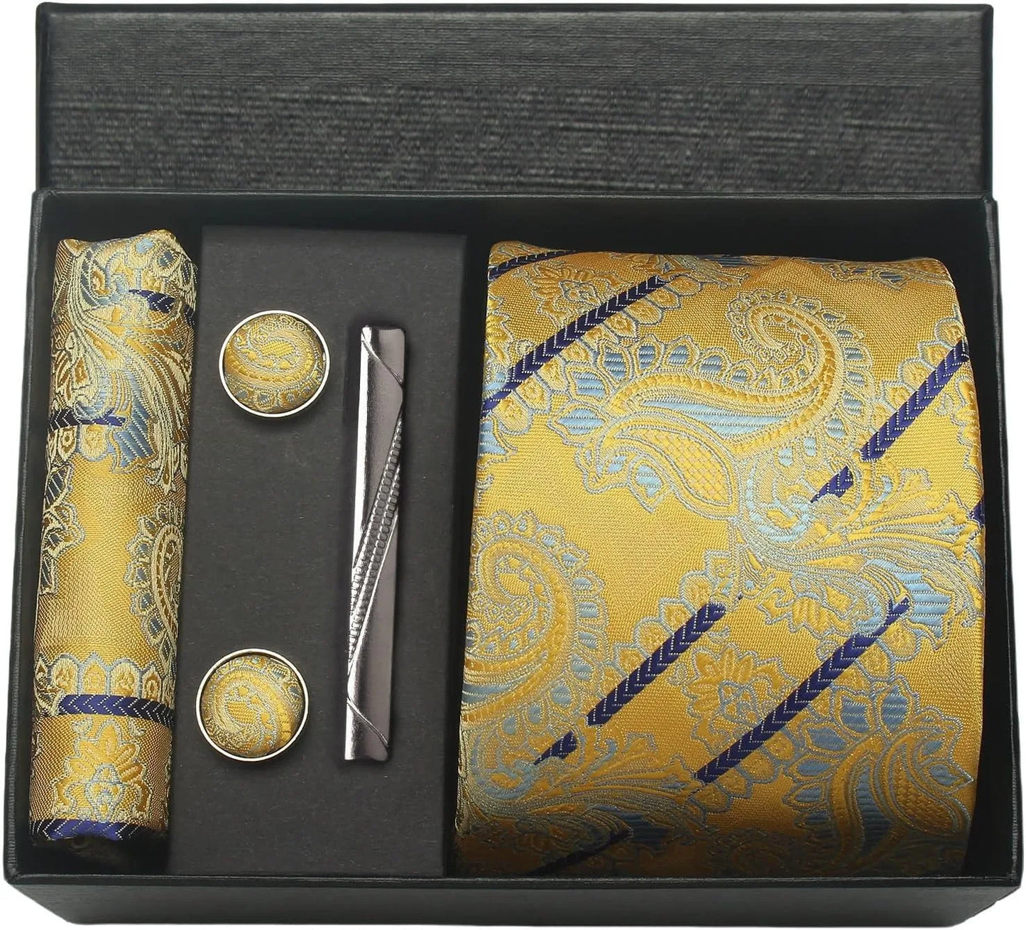 Coffret cravate mariage pochette et boutons manchette
