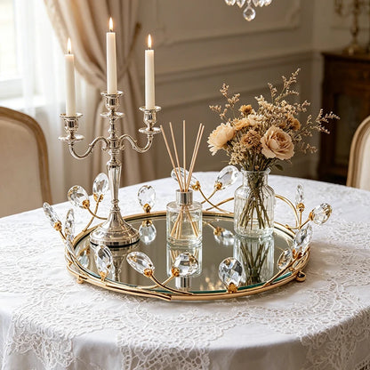 Plateau Miroir Cristal Doré Mariage