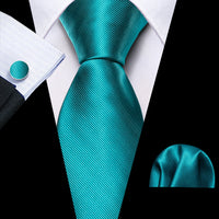 Cravate Mariage Homme Verte Pochette Boutons de Manchette — Bleu Canard Uni