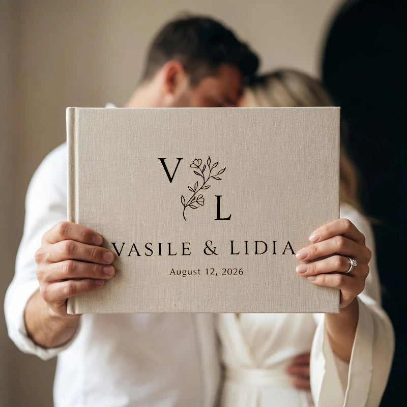 Livre d'or mariage lin A4 personnalisé