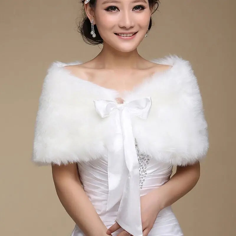 Étole Mariée Fausse Fourrure à Nœud