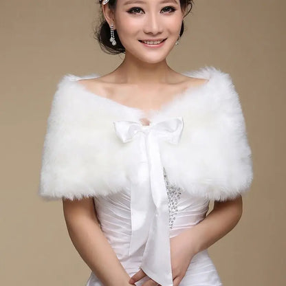 Étole Mariée Fausse Fourrure à Nœud