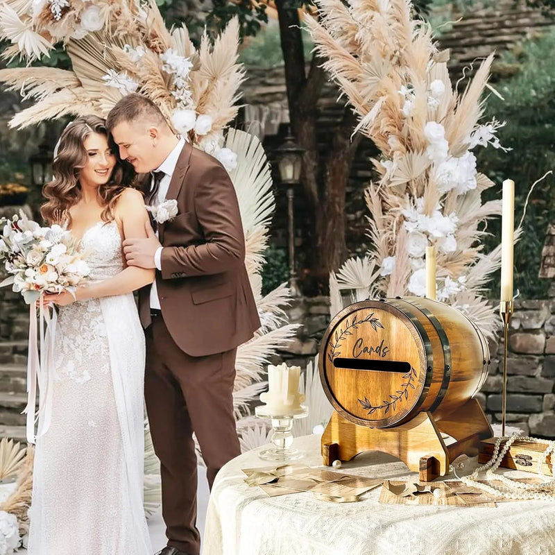 Urne mariage tonneau bois champêtre gravé — vue 2