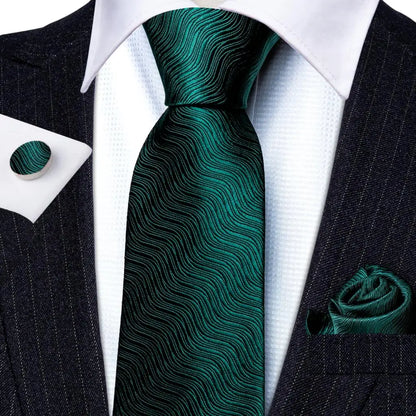 Cravate Mariage Homme Verte Pochette Boutons de Manchette