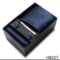 Coffret Cravate Mariage Homme Pochette et Boutons de Manchette — Marine Micro-Pois Clairs