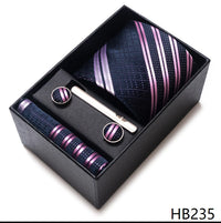 Coffret Cravate Mariage Homme Pochette et Boutons de Manchette — Prune Rayures Roses
