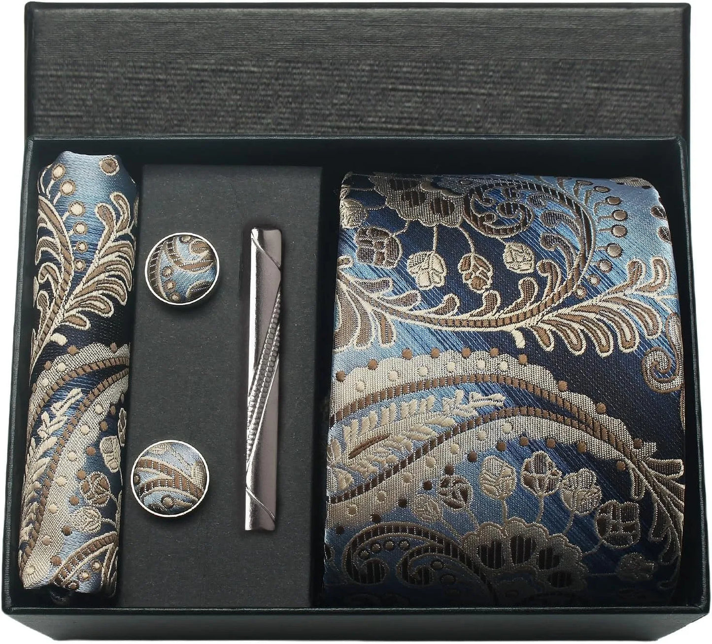 Coffret cravate mariage pochette et boutons manchette