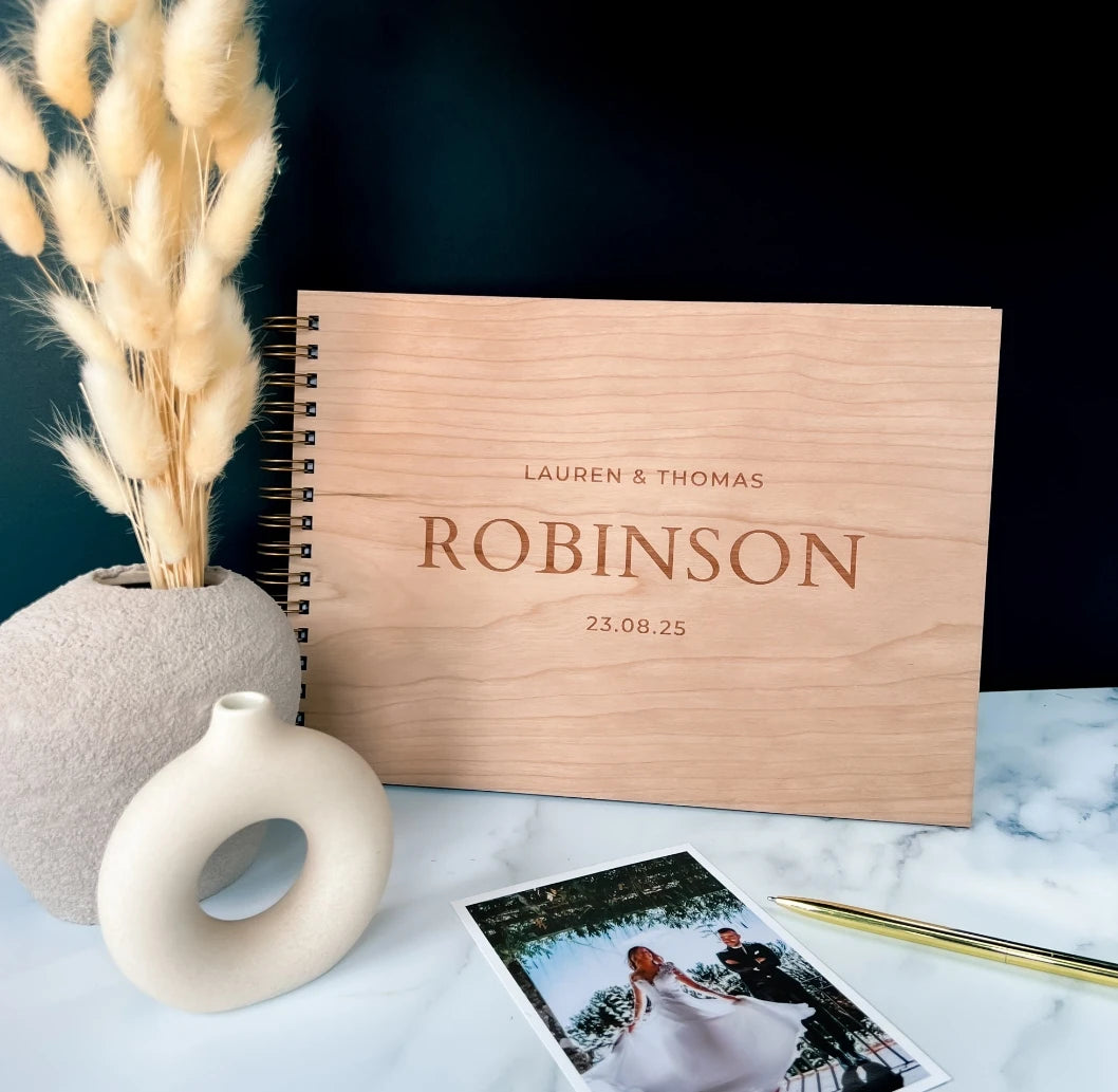Livre d'or mariage bois champêtre personnalisé